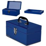 P.I.T. Small Tool Box,Portable Removable Tray Heavy Steel Tool Box with Metal Latch Closure,Blue,Tool Storage, Lockable,Mini Tool Box,Small Tool Case for Household, Warehouse,Tools Storage,Home DIY