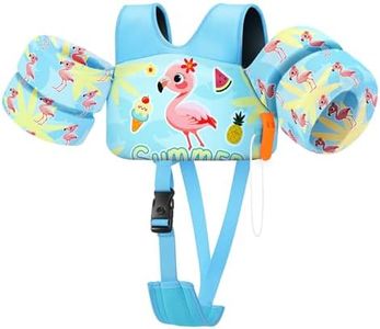 HeySplash Toddler Swim Vest, Toddler Floaties Fit 13.2-33 Lbs, Puddle Kids Jumper with Adjustable Strap Pool Float Jacket Arm Floaties Baby Floatie Water Wing Pool Sea Swimming Aid, Blue Flamingo