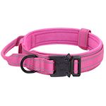 Tactical Dog Collar for Large, Reflective Medium Dog, Military Dog Collar Heavy Duty with Canada Flag and 2 Patch, (XL（21"-24.5"）, Pink)