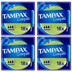 Tampons Multipack Tampax Compak | Super with Applicator | 18 x 4 Packs (72) | Value Bundle | Heavy Flow, Leak Protection, Super Absorbent