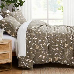 Southshore Fine Living, Inc. 3-Piece Comforter California King Size, Down Alternative All-Season Comforter with Matching Shams, Soft Floral Bedspread for California/King Bed, Secret Meadow Brown