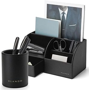 Vlando Office Supplies Desk Organizer Caddy,Back to School Supplies for Desk Caddy, Desktop Hanging File Letter Document Storage Holder with Drawer Organizer Section for Office Home 2 Pack Black