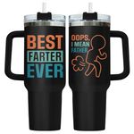 34HD Gifts for Dad, Dad Tumbler with Handle 40 oz, Stainless Steel Tumbler with Lid and Straw, Dad Drinking Cup, Dad Coffee Mug, Best Farter Ever Tumbler