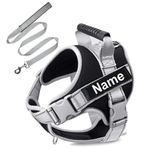Kraftidy Dog Harness with Name id Customized for Dogs Small Medium Large All Breeds No Pull Harness Reflective Vest Harness Belt Adjustable with (Your Dog Name) (with Leash) (Grey) (Medium Dogs)