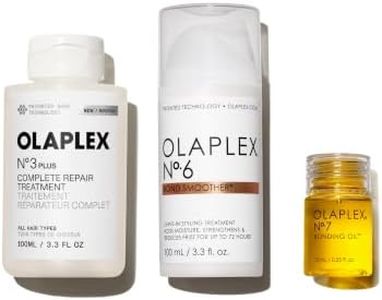 Olaplex Treat & Shine Set: 3-Step Hair Repair Set | N°.3PLUS Complete Repair Treatment (100mL), N°.6 Bond Smoother™ (100mL) & OLAPLEX N°.7 Bonding Oil™ (7.5mL)
