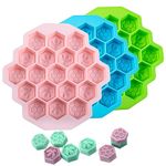 3PCS Silicone Molds Bee Honeycomb, LIOUCBD Non-Stick Chocolate Molds, 19 Cavities Cake Baking Moulds Food Grade Silicone Baking Molds for Candy, Jelly, Ice Cube, Soap (Pink, Blue, Green)