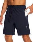 SIHOHAN Mens Gym Workout Shorts Lightweight Quick Dry Running Shorts 7" Tennis Athletic Training Shorts Zip Pockets (Navy Blue, L)