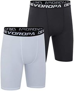 DEVOROPA Youth Boys Performance Boxer Briefs Sports Compression Shorts Underwear(Pack of 2) Black/White L