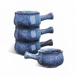 vicrays French Onion Soup Bowls With Handles, 26 Ounce for Soup, Chili, Beef Stew, Chip Resistant, Dishwasher Microwave Safe, Set of 4 (Blue)