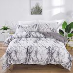 WONGS BEDDING Marble Comforter Set Queen White Gray Marble Bedding Solid Comforter Set for All Seasons, 3 Pieces Soft Microfiber Bedding Down Comforter Duvet Set 90"x 90"