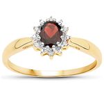 The Garnet Ring Collection: 9ct Gold Small Oval Garnet & Diamond Cluster Engagement Ring (Size U)