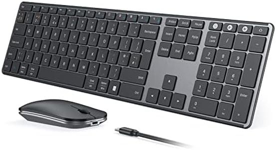 seenda JP-064-3 Rechargeable Wireless Bluetooth Keyboard Mouse, Multi-Device Ultra Slim Wireless Mouse and Keyboard Set for Windows, Mac OS, Laptop, PC, Tablet, iPad, QWERTY UK Layout, Black and Grey