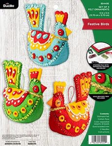 Bucilla Felt Applique 3 Piece Ornament Making Kit, Festive Birds, Perfect for DIY Arts and Crafts, 89449E