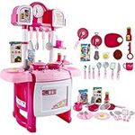 deAO 'My Little Chef' Miniature Kitchen Playset Role Playing Game with Light and Sound, Water Features and 18 Accessories Included (PINK)