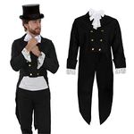 Posh Victorian Man Costume - XXLarge - Black Victorian Jacket, White Frilled Cuffs and Bowtie - Historical Victorian World Book Day Fancy Dress Costume