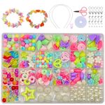 Massmot 350Pcs Beads for Kids Crafts, Children's Jewelry Making Kit, DIY Bracelets Necklace Hairband and Rings Craft Kits for 4-12 Years Old Little Girls, Multicolor (Multicolor 04)