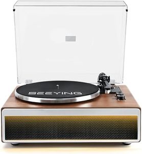SeeYing Vinyl Record Player with Built in Stereo Speakers Bluetooth Turntable for Vinyl Records with Magnetic Cartridge Belt Drive 2-Speed Hi-Fi System with Phono Preamp, Aux-in and Warm Light Design