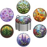 EDIDEUENICA Coasters Set of 6 with Holder-4in Absorbent Wood Coaster-Plant Flowers Style for Tabletop Protection Drink Coasters-Coffee Bar Accessories,Home Decor-Housewarming
