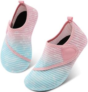 Scurtain Kids Toddler Water Shoes Barefoot Quick-Dry Aqua Socks for Boys Girls Baby with Non-Slip Rubber Sole, Blue/Pink Elf, 9.5-10 Toddler