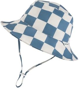 Tiny Twinkle Baby & Toddler Sun Hat | Adjustable Brim UPF 50+ Bucket Hat for Infants & Kids | Lightweight Quick-Dry Sun Hat for Outdoor, Beach & Swim (Blue Checkers, 2-4Y)