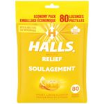 HALLS Honey Lemon Flavour Cough Drops, Throat Lozenges, Sore Throat Relief, Mentho-Lyptus, 80 Lozenges