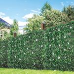 eXtreme Artificial Leaf Trellis with White Flowers | 2m x 1m Expandable Privacy Screening Hedge for Gardens, Balcony, and Terraces | Realistic and UV-Stabilized Decorative Fencing Panel