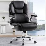IWMH Executive Office Chair, Ergonomic Big and Tall Computer Desk Chair, High Back PU Leather Chair with Padded Flip-up Armrest, Lumbar Support Swivel Rolling Chairs (Black)