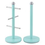 SQ Professional Dainty Mug Tree Mugs & Kitchen Roll Holder | Kitchen Mug Holder for Coffee Mugs & Tea Cups | mug tree and kitchen roll holder set, kitchen storage Rack (Seafoam)