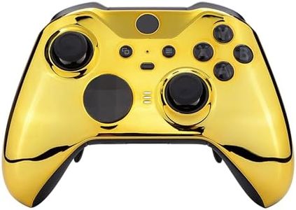 eXtremeRate Chrome Gold Edition Glossy Faceplate Cover, Front Housing Shell Case Replacement Kit for Xbox One Elite Series 2 Controller Model 1797 - Thumbstick Accent Rings Included