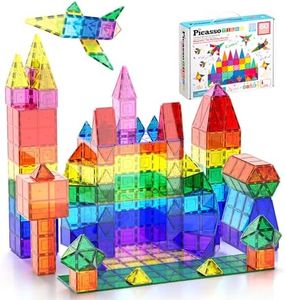 PicassoTiles Magnetic Tiles 60pcs Kids Toys Classroom Sensory Toy for Toddlers STEM Learning Building Blocks, Montessori Pretend Play Magnet Tile Construction Stacking Block Boys Girls Ages 3+ PT60