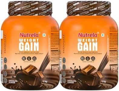 Nutrela Weight Gainer Powder - 1kg (Pack of 2), Chocolate Flavour | 20g Protein, 66.8 Carbs, 13 Vitamins & 12 Minerals with Khandsari Sugar | Ideal for Athlete, Men, Women & Kids above 10 Year
