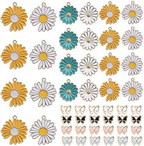 EMSea 48Pcs Butterfly Daisy Flower Mixed Enamel Pendants Alloy Assorted Charms Set Craft Supplies For Necklace Bracelet Ankle Earring Jewelry DIY Making