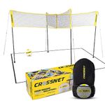 CROSSNET The Original 4 Square Volleyball Net and Backyard Yard Game Complete Set with Carrying Backpack, Ball, and Boundary Lines for Kids and Adults