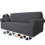 MAXIJIN Super Stretch Couch Cover for 3 Cushion Couch, 1-Piece Universal Sofa Covers Living Room Jacquard Spandex Furniture Protector Dogs Pet Friendly Fitted (Large, Gray)