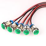 Gebildet 5pcs 10mm AC/DC 12-24V LED Metal Indicator Light Waterproof Signal Lamp Pilot Dash Directional Car Truck Boat with Wire(Green)