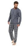 INSIGNIA Mens Fleece Long Sleeve Top Pyjamas Sets (Charcoal -Black, M)