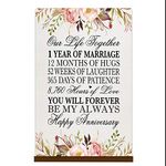 LifeSong Milestones Floral 1st Anniversary Plaque 1 Year of Marriage - One Year Keepsake Gift for Parents Husband Wife him her - Our Life Together (8x12 Floral Base Sign)