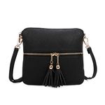 LeahWard Women's Small Cross Body Bags Nice Soft Shoulder Bags Tassel Handbags For Her Holiday Party CW9118 (BLACK SMALL H20cm x W22cm x D3cm)