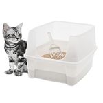 Iris Ohyama Cat Litter Tray with Scoop, White, Easy to Clean, Cat Litter Box, Detachable Spill Preventing Walls, For Kittens, Adult Cats, Rabbits, BPA Free, Open Top, Modern, CLH-12