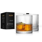 JoyJolt Elle 10oz Double Old Fashioned Whiskey Glasses - Set of 2, Lead-Free Glassware, Dishwasher Safe, Vintage Style Drinking Glasses