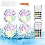 MQUPIN 4 PCs Submersible Led Lights for Pool IP68 Waterproof Inground Pool Pond Light Underwater with Remote, 4 Magnets, 4 Suction Cups, 16 RGB Dynamic Color