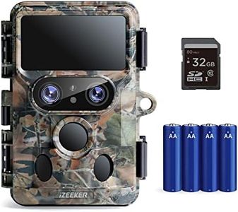 iZEEKER Wildkamera WLAN Duales Objektiv 4K 30fps 60MP, Wildtierkamera mit Sternenlicht Nachtsicht Bewegungsmelder, 120° Erfassungswinkel 0,1s Auslösezeit, Wildcamera mit 32GB SD-Karte und 4 Batterien