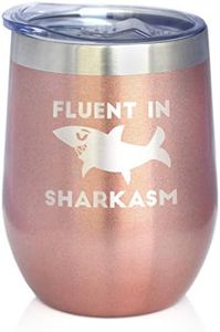 Bevvee Fluent in Sharkasm - Funny Shark Wine Tumbler Glass with Sliding Lid - Stainless Steel Insulated Mug - Cute Shark Decor Gifts - Rose Gold