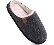 COFACE Mens Black Woolen Cozy Memory Foam scuff Slippers Slip On Warm House Shoes Indoor/Outdoor With Best Arch Surpport