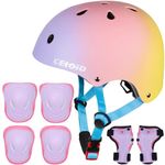 CELOID Kids Helmet Pad Set,Adjustable Kids Skateboard Bike Helmet Knee & Elbow Pads Wrist Guards 8-10-14 years Kids Protective Gear Set for Girls Boys Bicycle Roller Scooter Rollerblade Sport,Pink