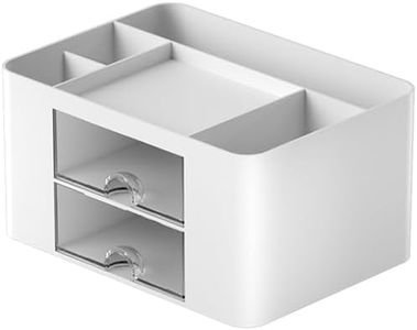 Toguma Desk Organizer with 2 Drawer and 5 Compartments, Multi-Compartment Pencil Pen Holder Drawer Storage Organizer Accessories for Office Home (White)