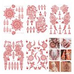 MAYCREATE® 5 Sheet Temporary Tattoo for Women Men Traditional Flower Red Henna Tattoo Stickers for Hands Waterproof Mehendi Sticker Tattoo Sticker for Arm Band, Hand, Body, Feet