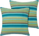 FUNHOME Outdoor Indoor Throw Pillows 18”x18”, Set of 2 Decorative Throw Pillows with Inserts, All Weather Water-Repellent Square Pillows for Bed, Couch, Sofa and Patio Furniture-Green Stripe