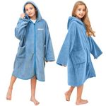 Hiturbo Kids Hooded Towel Robe: Changing Zipper Bath Robe Poncho Towelling for Swimming Beach Surfing Home Blue