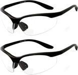 2 Pairs Bifocal Safety Glasses Clear Lens with Reading Corner - Non-Slip Rubber Grip Diopter/+2.50